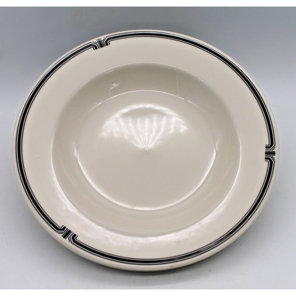 Homer Laughlin Impressions Pasta Bowls Vintage Black Band Trim White 9" Set of 2
